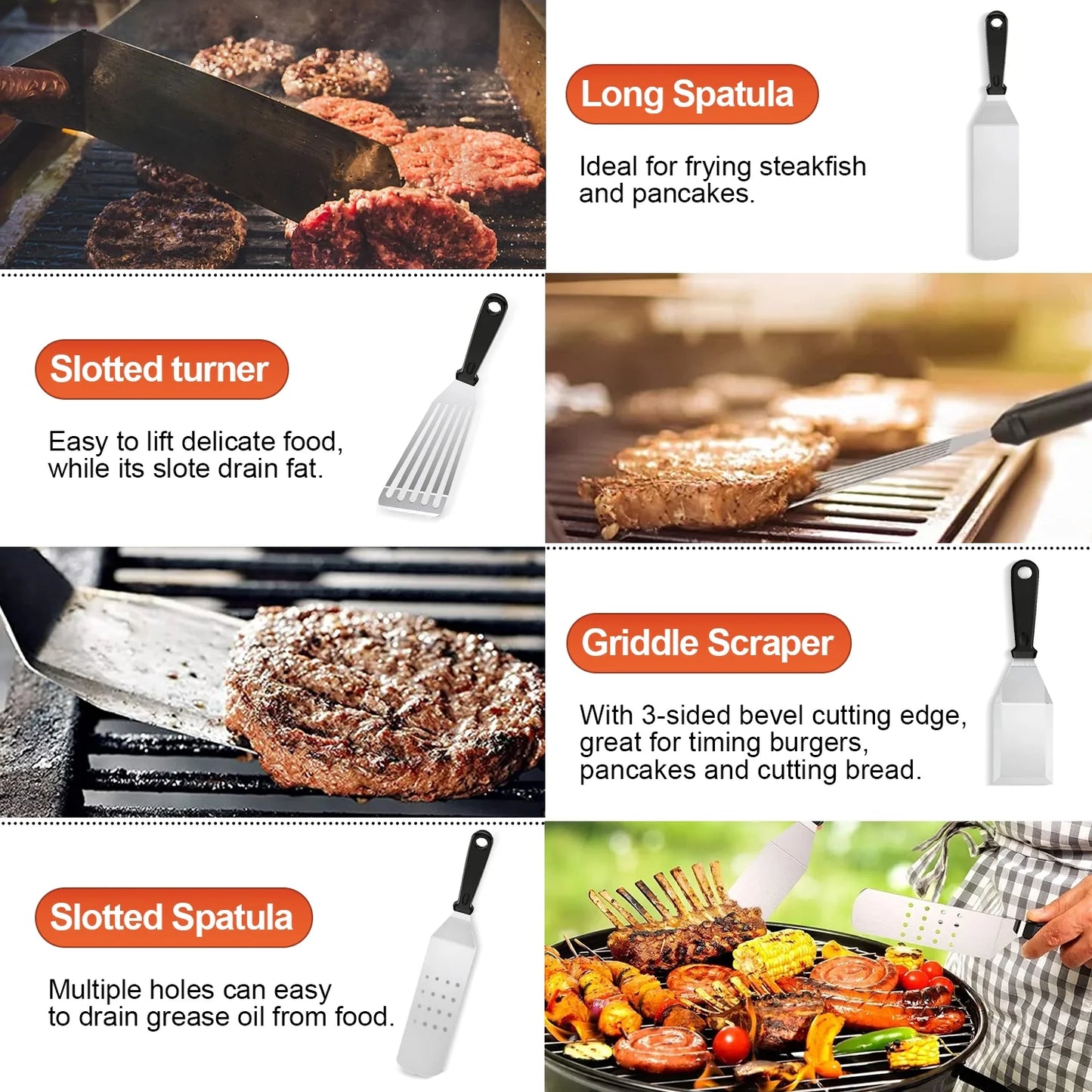 Griddle Accessories Kit for Blackstone, Upgraded 402 Stainless Steel Grilling Tool Kit for Blackstone Camp Chef-13 Pcs
