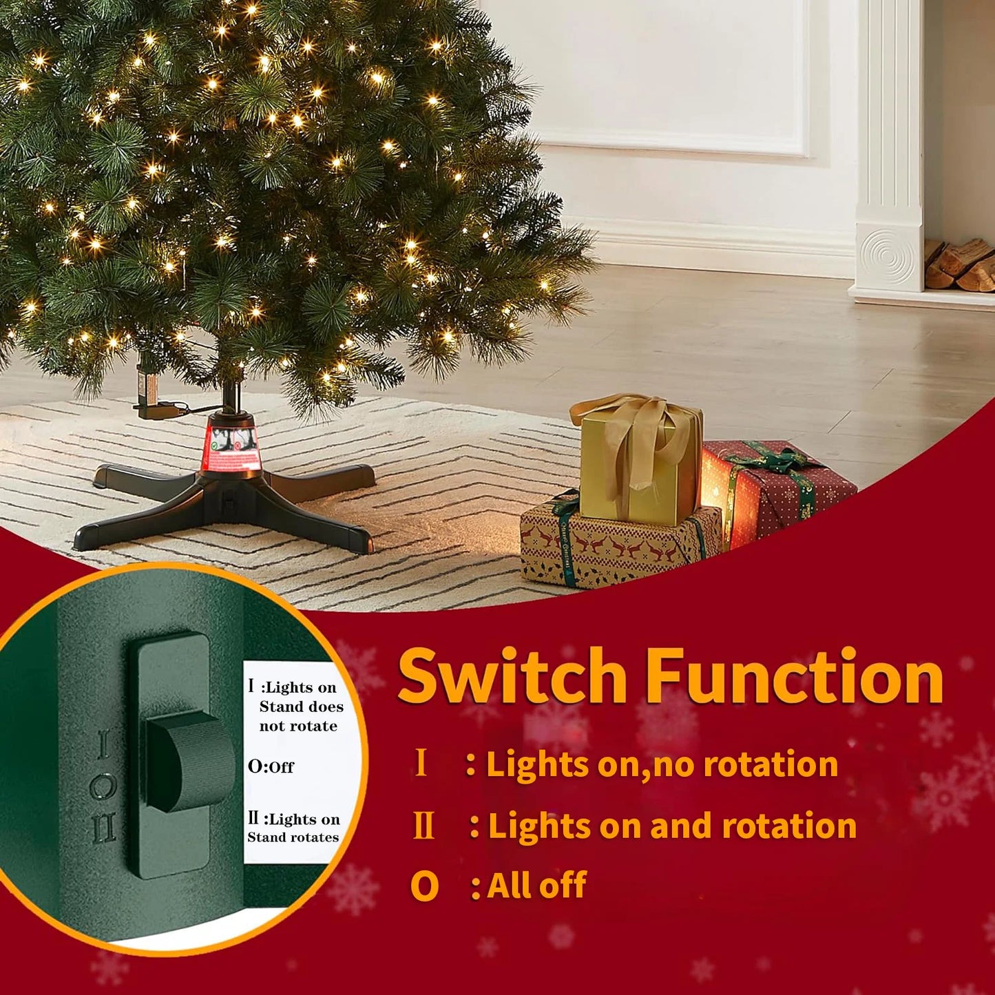 Rotating Christmas Tree Stand, 360 Degree Adjustable Electric Rotating Tree Stand, Suit for Up to 80 pounds & 7.5ft Artificial Tree, and 0.75”, 0.88”, 1.26”D Trees (Green)