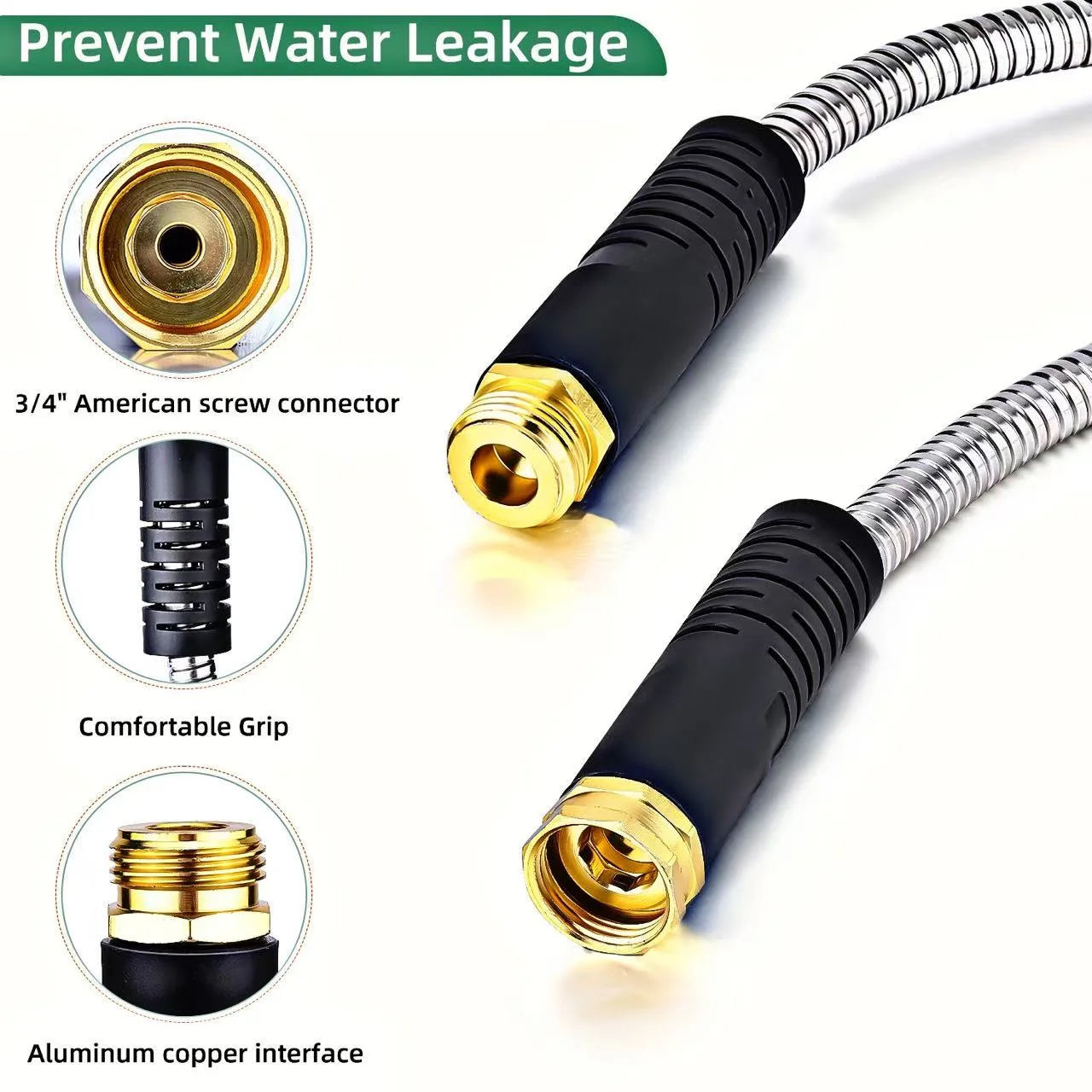 100 ft Metal Garden Hose, Stainless Steel Water Hose with 10 Function Nozzles, No Kinks, Lightweight Hose