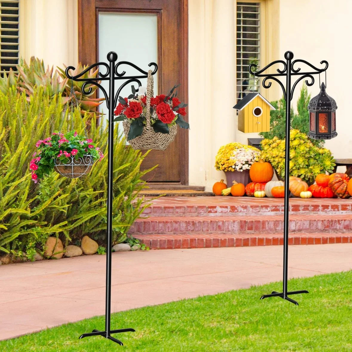 Shepherds Hooks for Outdoor, 76" Double Bird Feeder Poles, Outdoor Plant Hanger Hooks for Bird Feeder, (2 Pack)