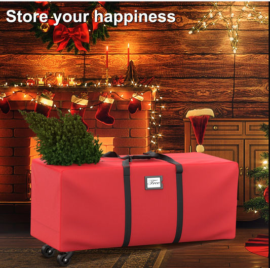 7.5 f Rolling Christmas Tree Storage Bag with Wheels, Waterproof Xmas Tree Storage Container Box 600D, Re