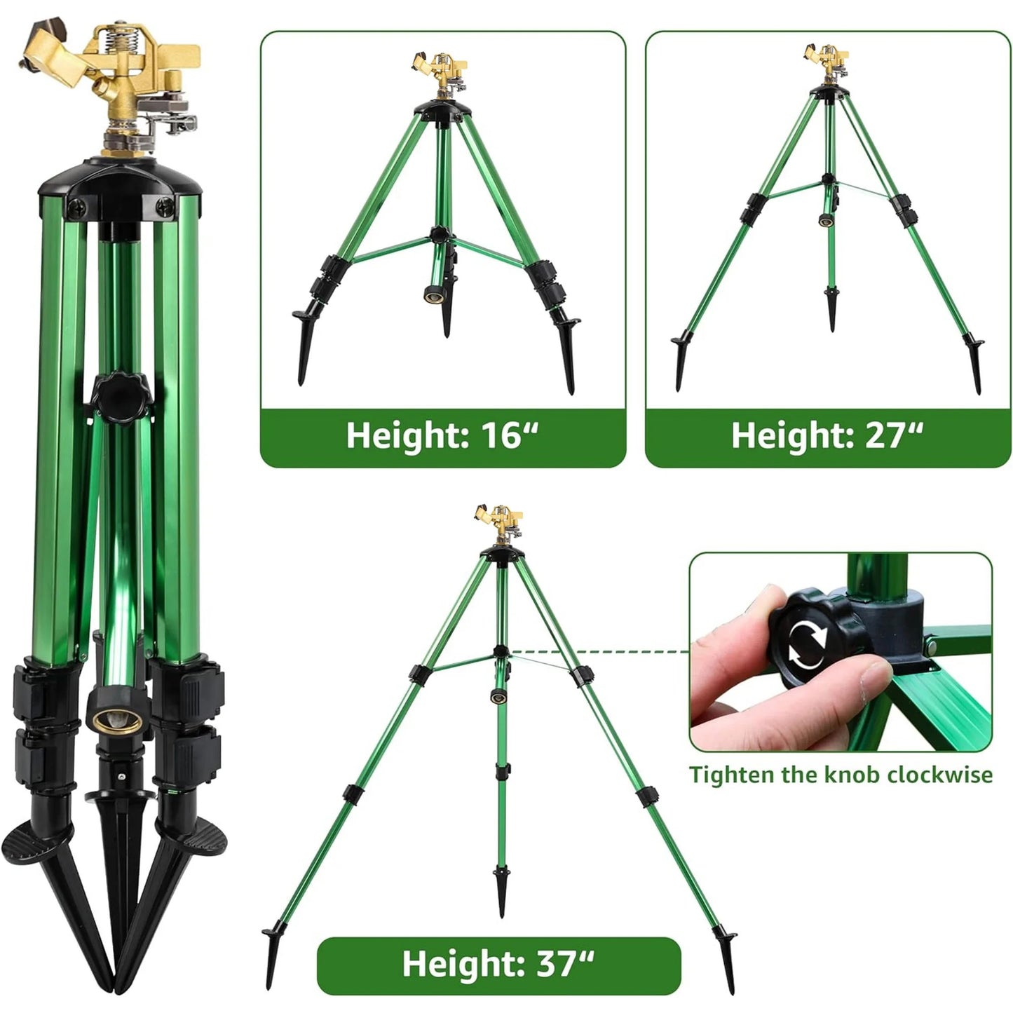 Impact Tripod Sprinkler, Heavy Duty Lawn Sprinklers with 360° Roating Brass Head for Garden, Farm, Adjustable Flow
