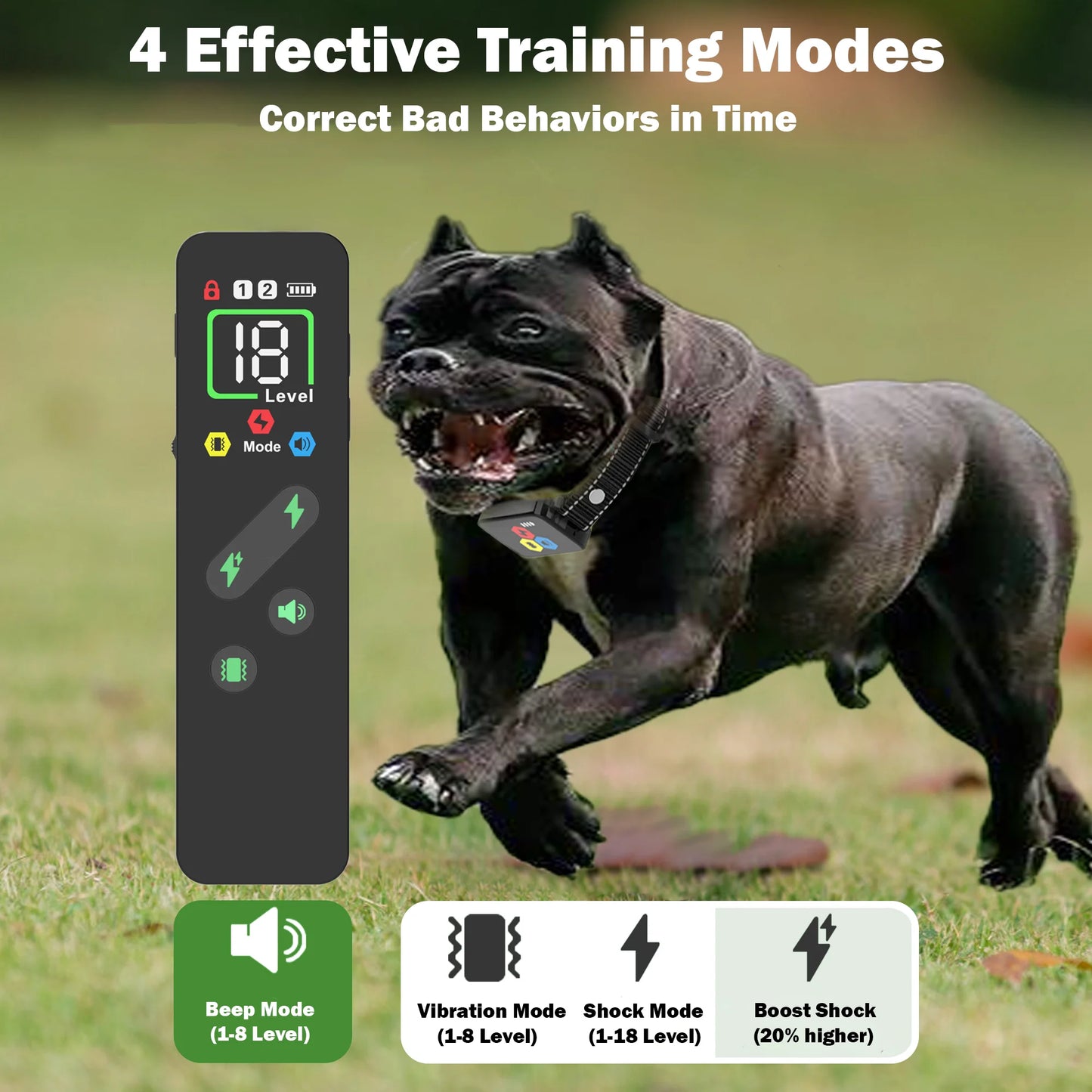 Dog Training Collar, Dog Bark Collar with Remote Range 3200ft 4 Training Modes, 18 Adjustable Sensitivity & Rechargeable (Black)