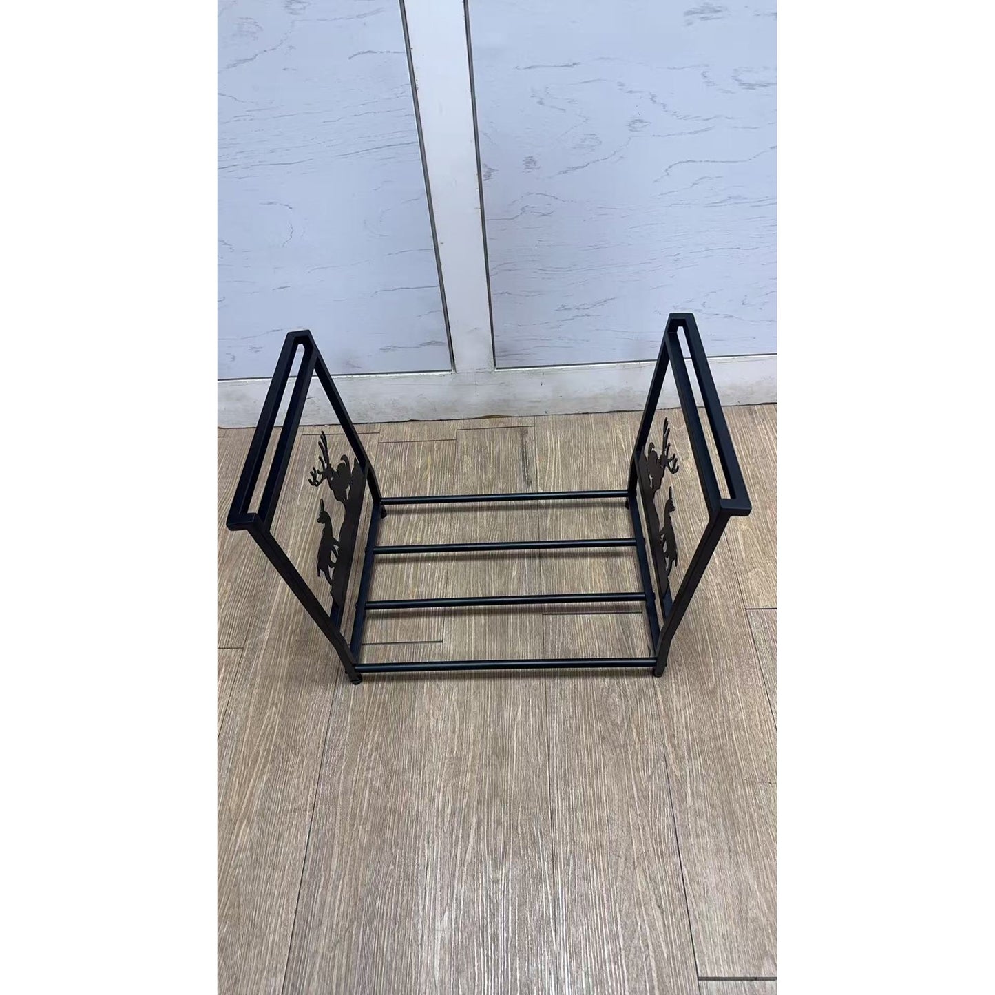 Firewood Rack for Outdoor & Indoor, Small Fireplace Log Holder, Heavy Duty Metal Wood Storage Organizer, Black