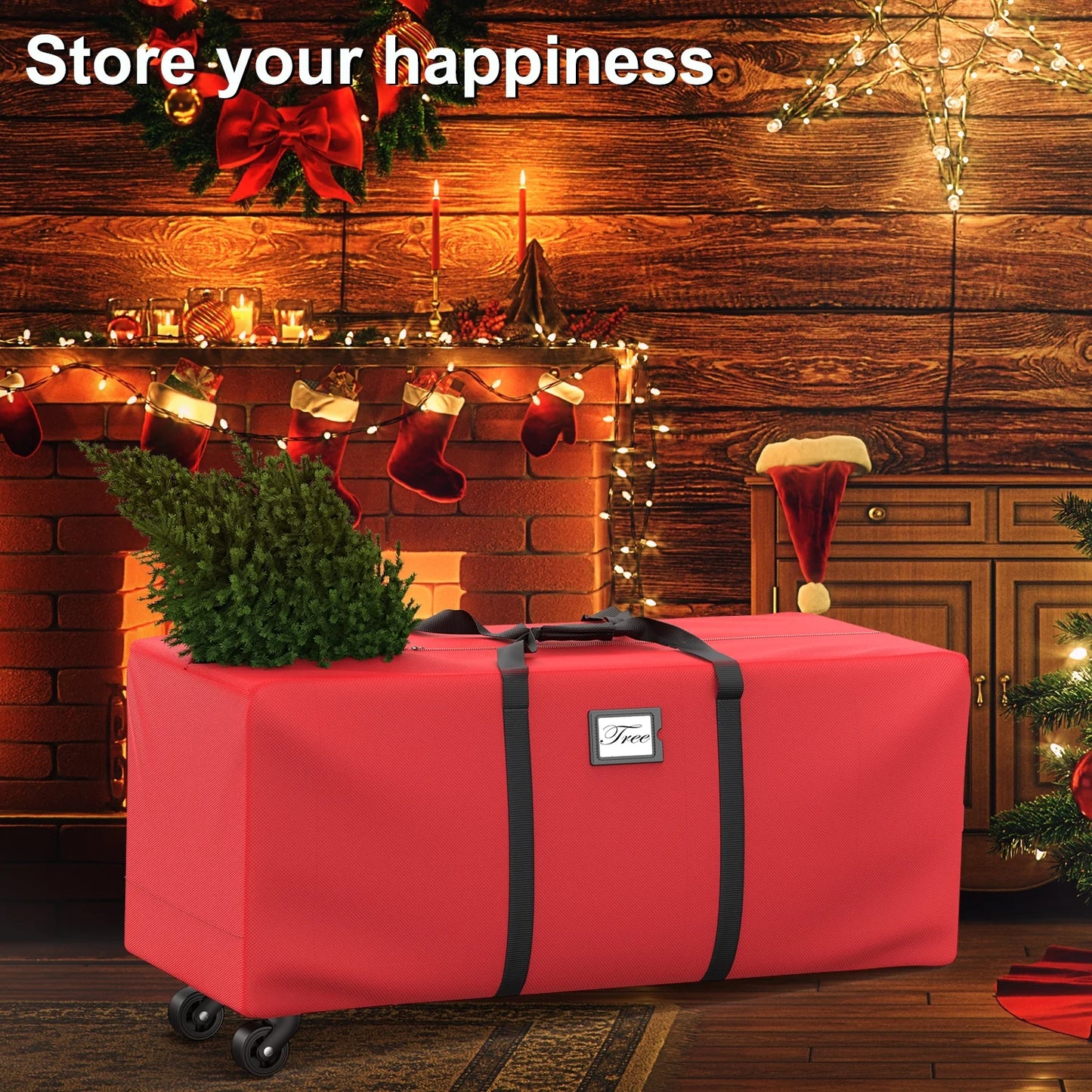 7.5 f Rolling Christmas Tree Storage Bag with Wheels, Waterproof Xmas Tree Storage Container Box 600D, Re