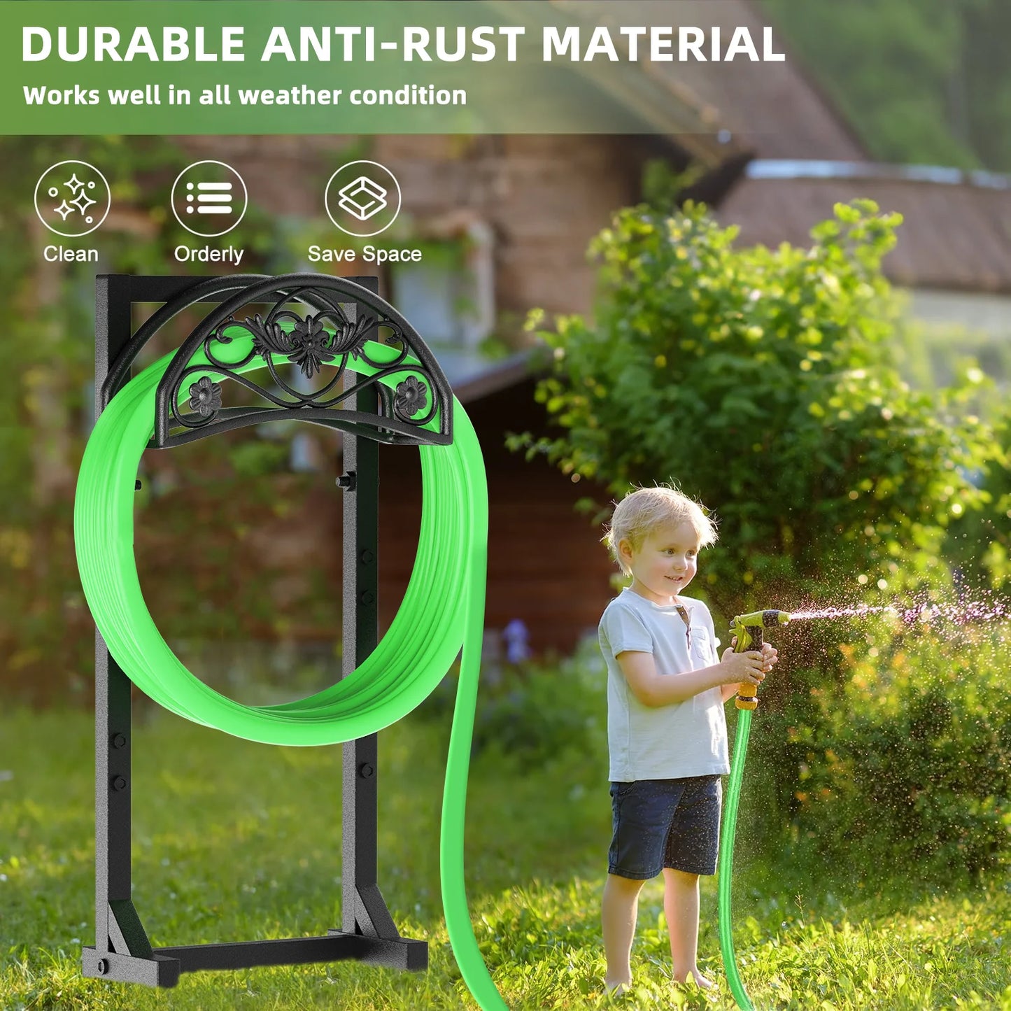 Garden Hose Holder, Freestanding Metal Hose Hanger, Detachable Heavy Duty Water Hose Holder for Outdoor