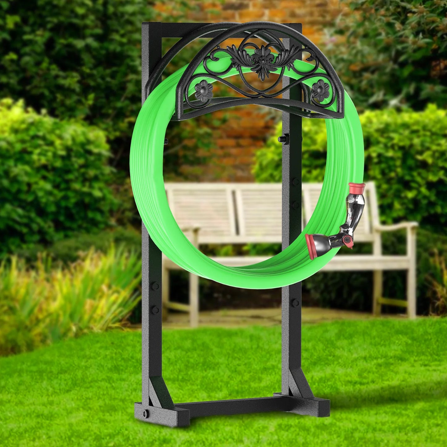 Garden Hose Holder, Freestanding Metal Hose Hanger, Detachable Heavy Duty Water Hose Holder for Outdoor