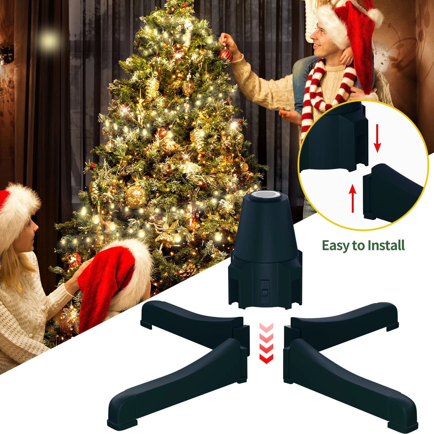 Rotating Christmas Tree Stand, 360 Degree Adjustable Electric Rotating Tree Stand, Suit for Up to 80 pounds & 7.5ft Artificial Tree, and 0.75”, 0.88”, 1.26”D Trees (Green)