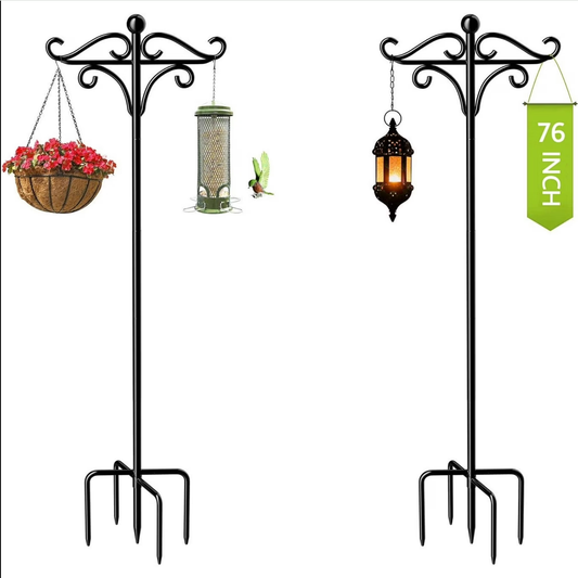 Shepherds Hooks for Outdoor, 76" Double Bird Feeder Poles, Outdoor Plant Hanger Hooks for Bird Feeder, (2 Pack)
