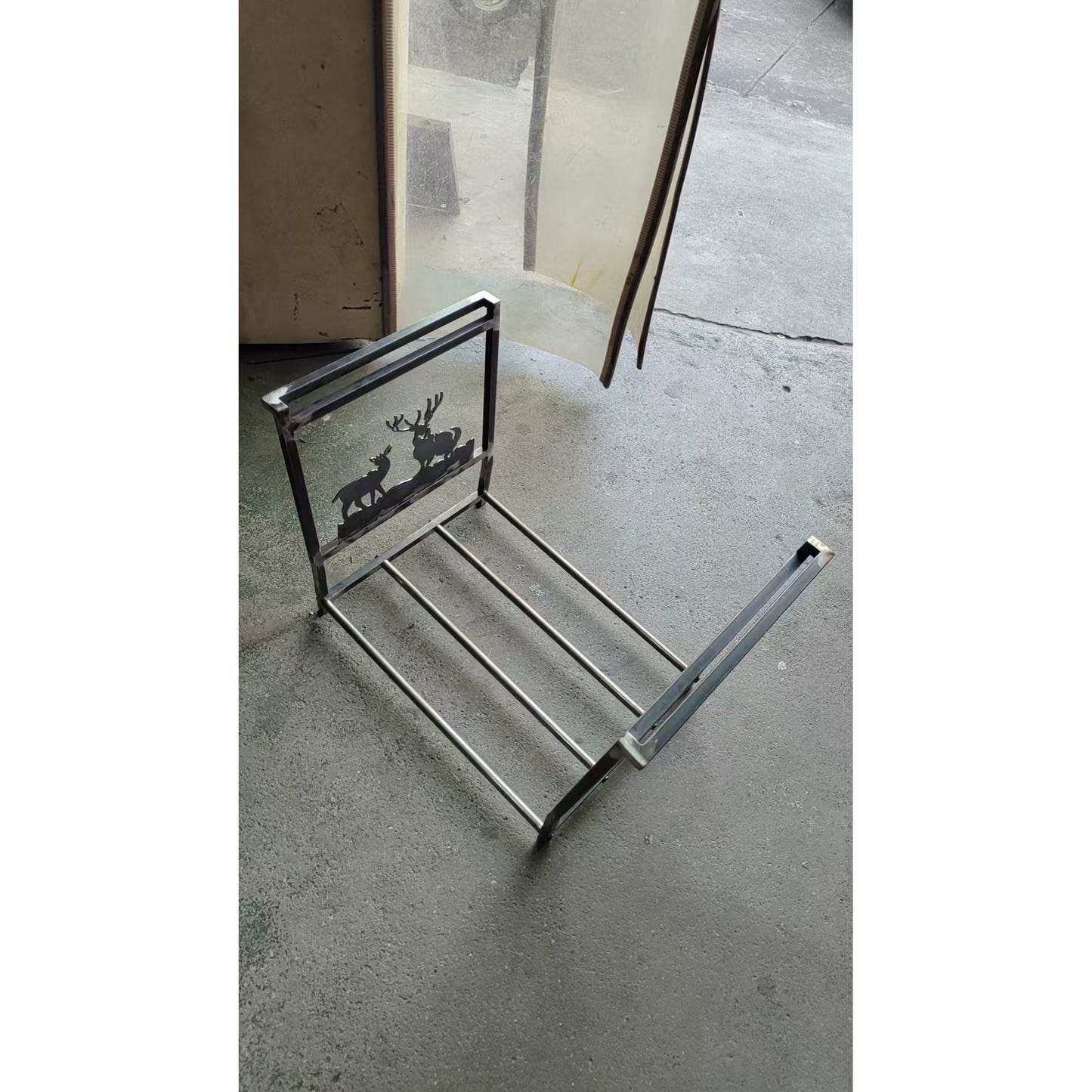 Firewood Rack for Outdoor & Indoor, Small Fireplace Log Holder, Heavy Duty Metal Wood Storage Organizer, Black