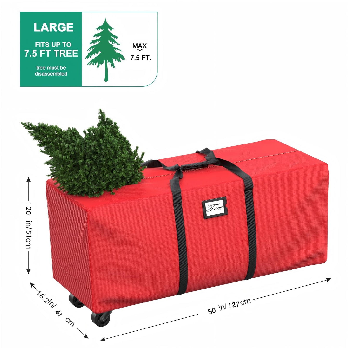 7.5 f Rolling Christmas Tree Storage Bag with Wheels, Waterproof Xmas Tree Storage Container Box 600D, Re