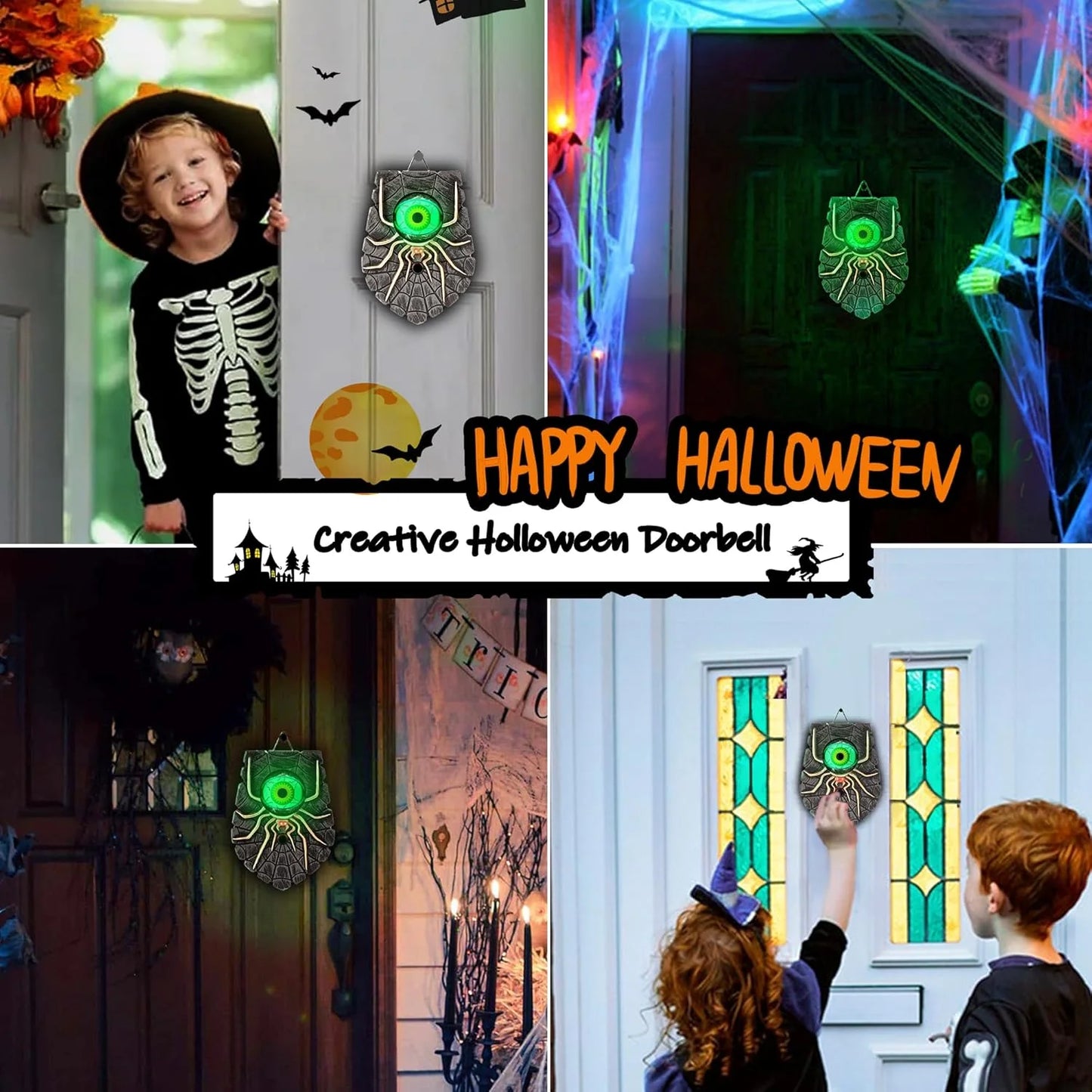 Halloween Doorbell , Outdoor Halloween Spider Doorbell, Halloween Decor Doorbell with Spooky Sounds
