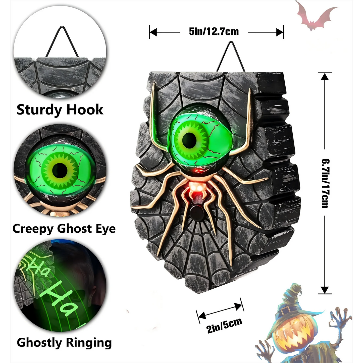 Halloween Doorbell , Outdoor Halloween Spider Doorbell, Halloween Decor Doorbell with Spooky Sounds