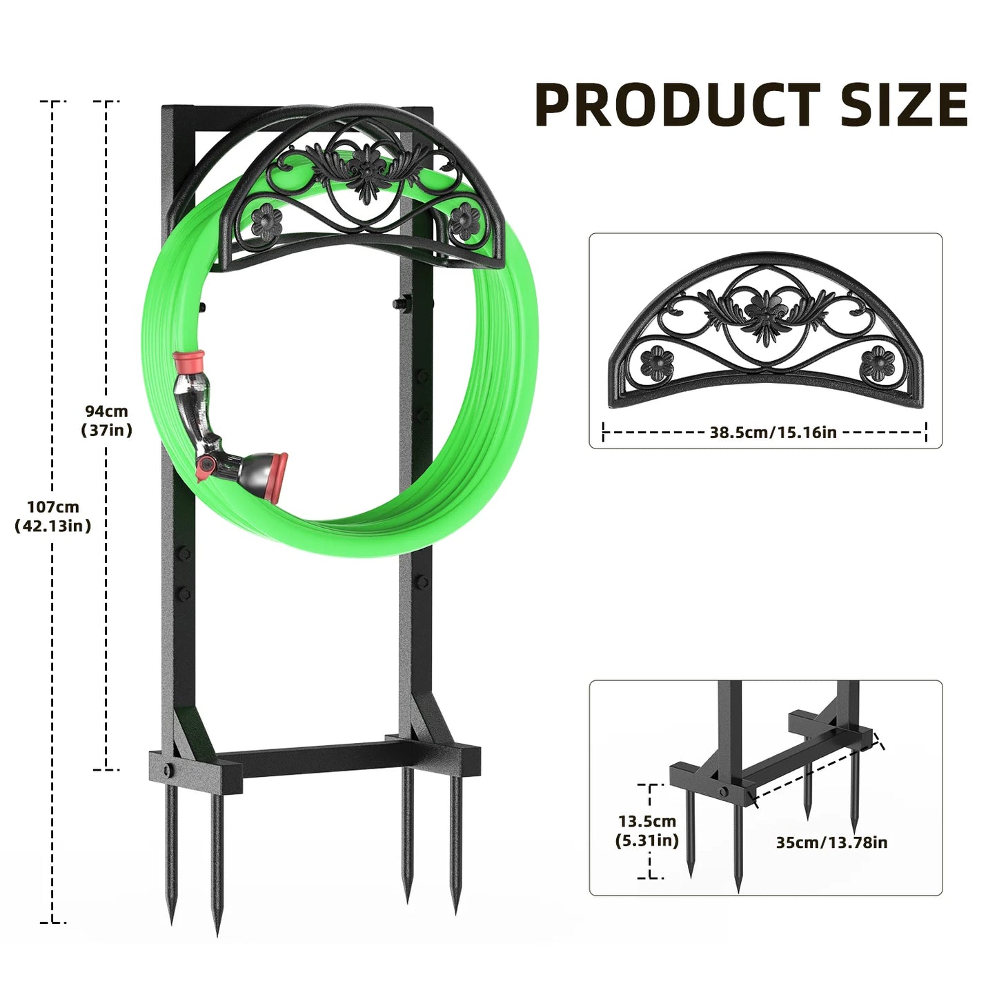 Garden Hose Holder, Freestanding Metal Hose Hanger, Detachable Heavy Duty Water Hose Holder for Outdoor