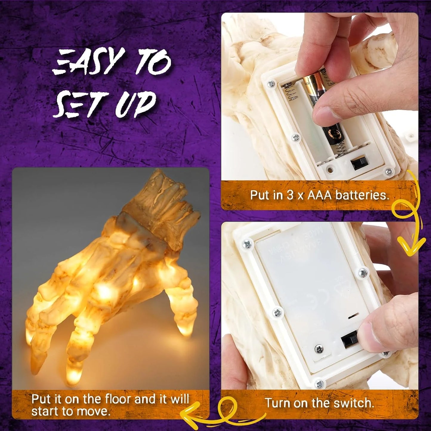 Halloween Animated Decoration, Sound-Activated Crawling Zombie Hand with Spooky Sound - Realistic Haunted House Prop