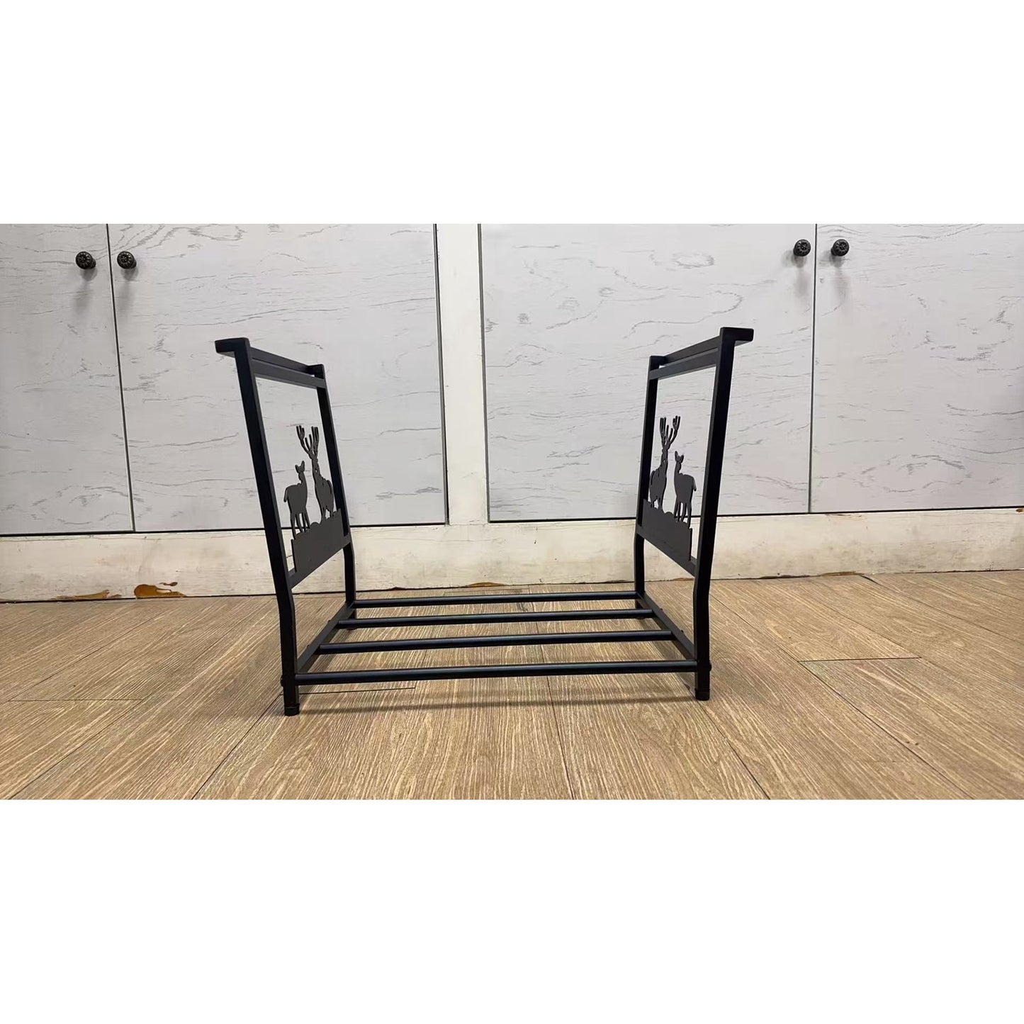 Firewood Rack for Outdoor & Indoor, Small Fireplace Log Holder, Heavy Duty Metal Wood Storage Organizer, Black