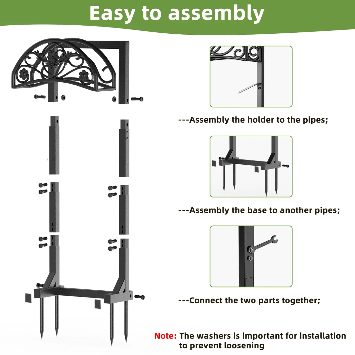 Garden Hose Holder, Freestanding Metal Hose Hanger, Detachable Heavy Duty Water Hose Holder for Outdoor
