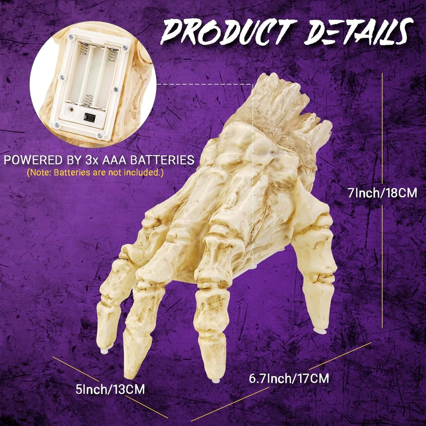 Halloween Animated Decoration, Sound-Activated Crawling Zombie Hand with Spooky Sound - Realistic Haunted House Prop