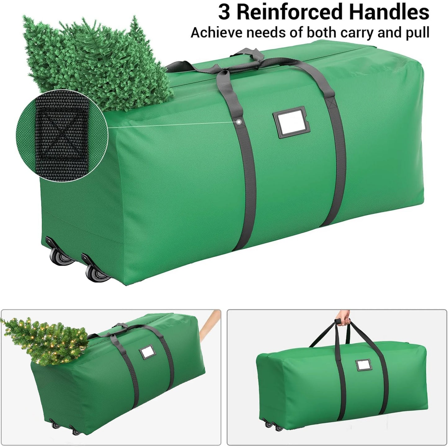 7.5ft Rolling Christmas Tree Storage Bag, Christmas Tree Storage Container with Wheels, 600D, Green