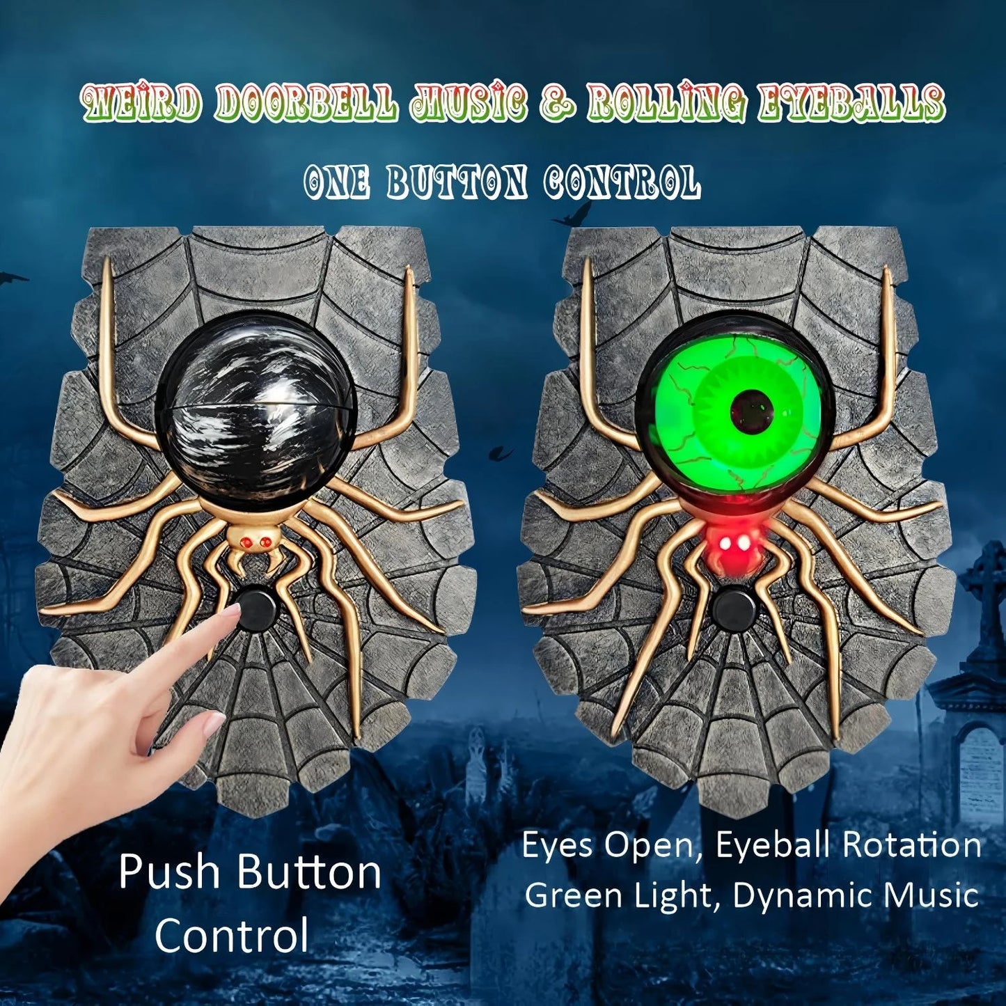 Halloween Doorbell , Outdoor Halloween Spider Doorbell, Halloween Decor Doorbell with Spooky Sounds