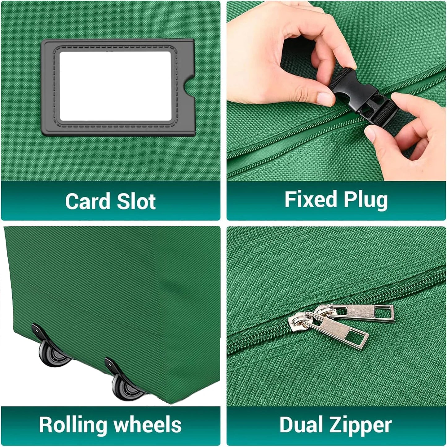 7.5ft Rolling Christmas Tree Storage Bag, Christmas Tree Storage Container with Wheels, 600D, Green