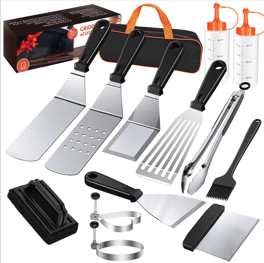 Griddle Accessories Kit for Blackstone, Upgraded 402 Stainless Steel Grilling Tool Kit for Blackstone Camp Chef-13 Pcs